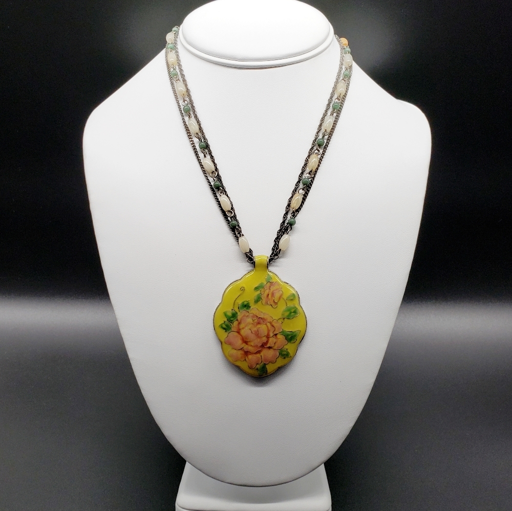 Laila Rowe Vintage Enamel Rose Pendant Necklace